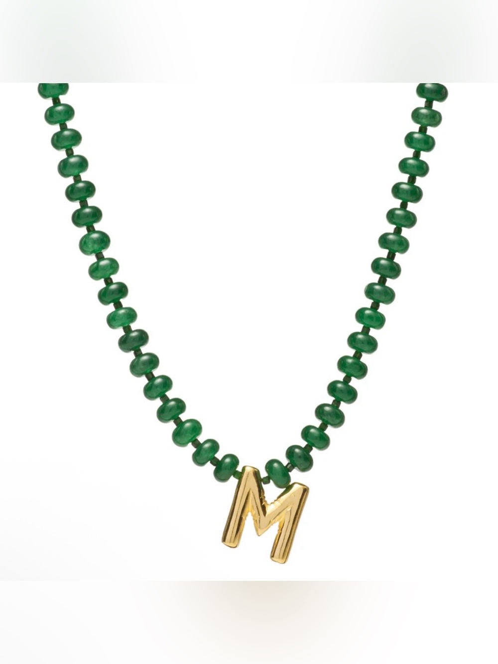 NEW✨ Mayamar Genuine Jade Stone Beaded Initial Necklace 24k Gold Dipped Letter M